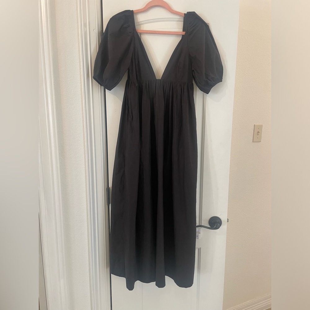 Ganni Black Puff Sleeve Midi Dress